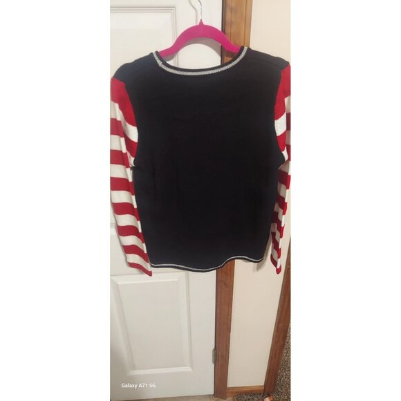 Holiday Time Womens Ugly Xmas Sweater JOLLY S 4/6 Black Red Candy Cane Embroider - Picture 6 of 6